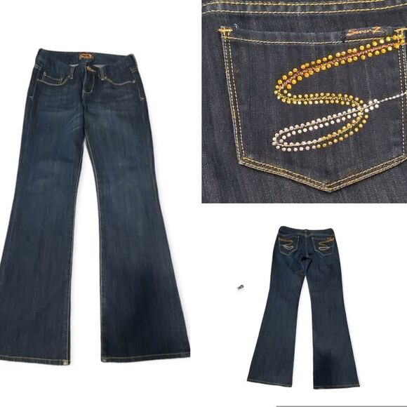 Seven7 Low Rise Embellished Dark Wash Bootcut Jeans Size 28 - Picture 2 of 9